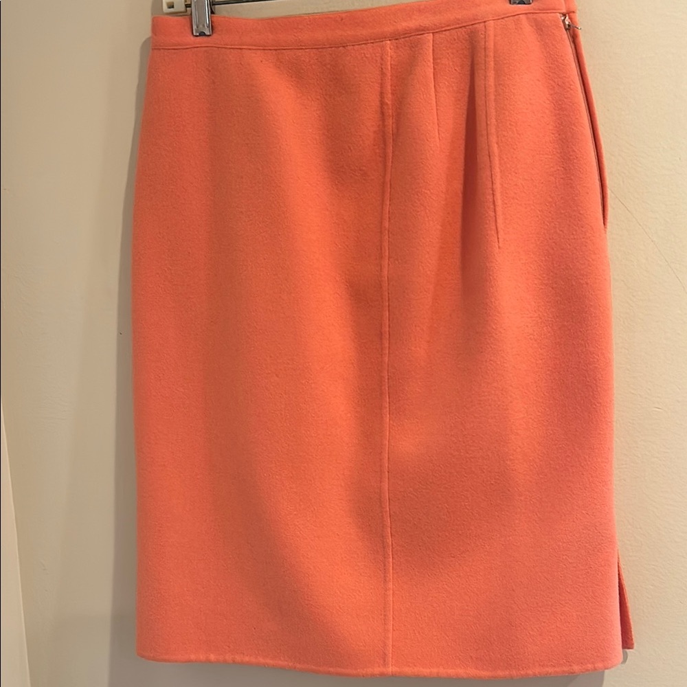 Salvatore Ferragamo Orange Pencil Skirt Knee-Length Pleated